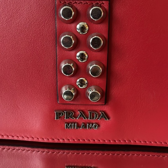 PRADA Elektra Shoulder Crossbody Bag Studded Red/Black Leather - Picture 6 of 14